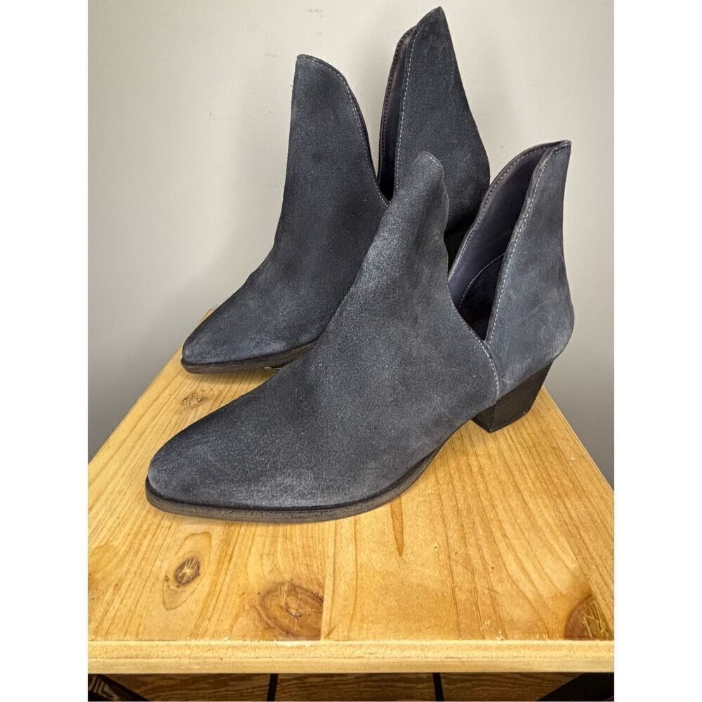 Free People Women's Charm Double V Block Heel Pointed Ankle Booties Blue Size 10